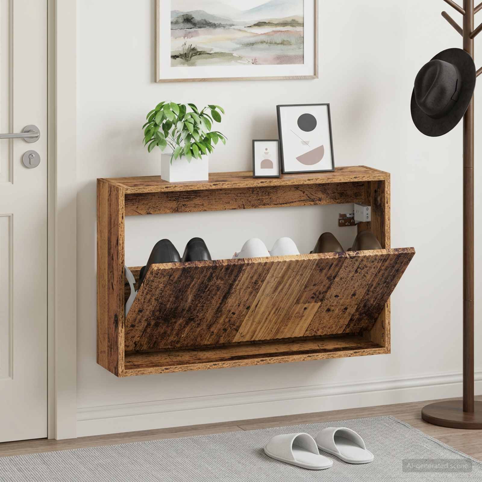 Wandmontierter Schuhschrank ARNHEM 71 x 17 x 43 cm Altholz