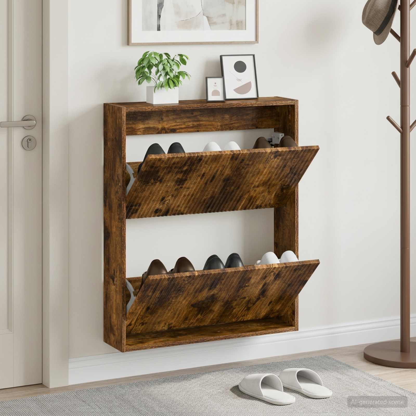 Wandmontierter Schuhschrank ARNHEM 71 x 17 x 86 cm Raucheiche