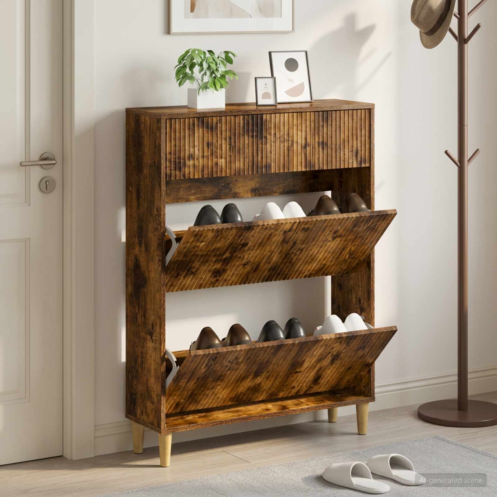 Schuhschrank ARNHEM 78 x 24 x 103 cm Holzwerkstoff Räuchereiche