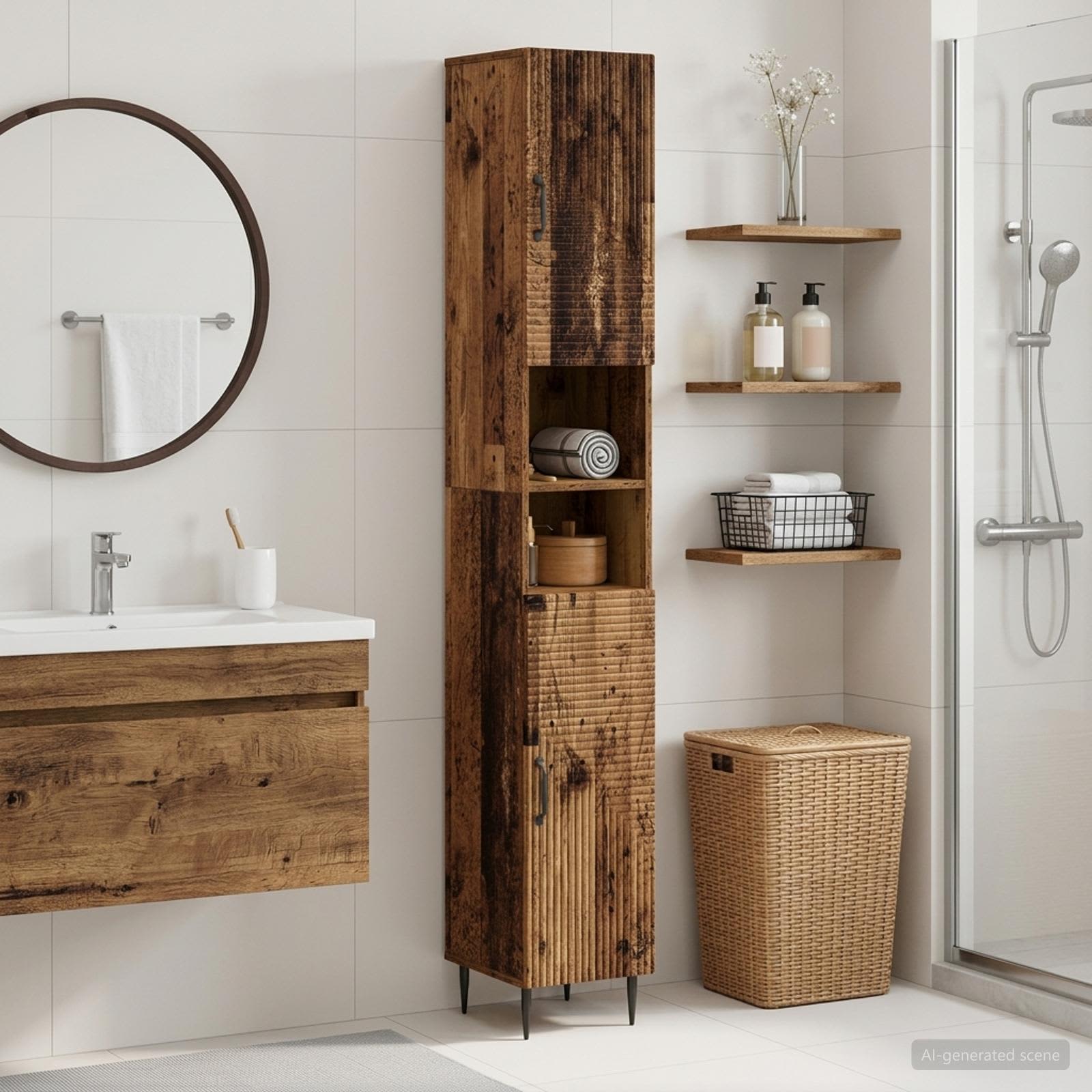 Badezimmerschrank mit offenem Regal HAARLEM Altholz