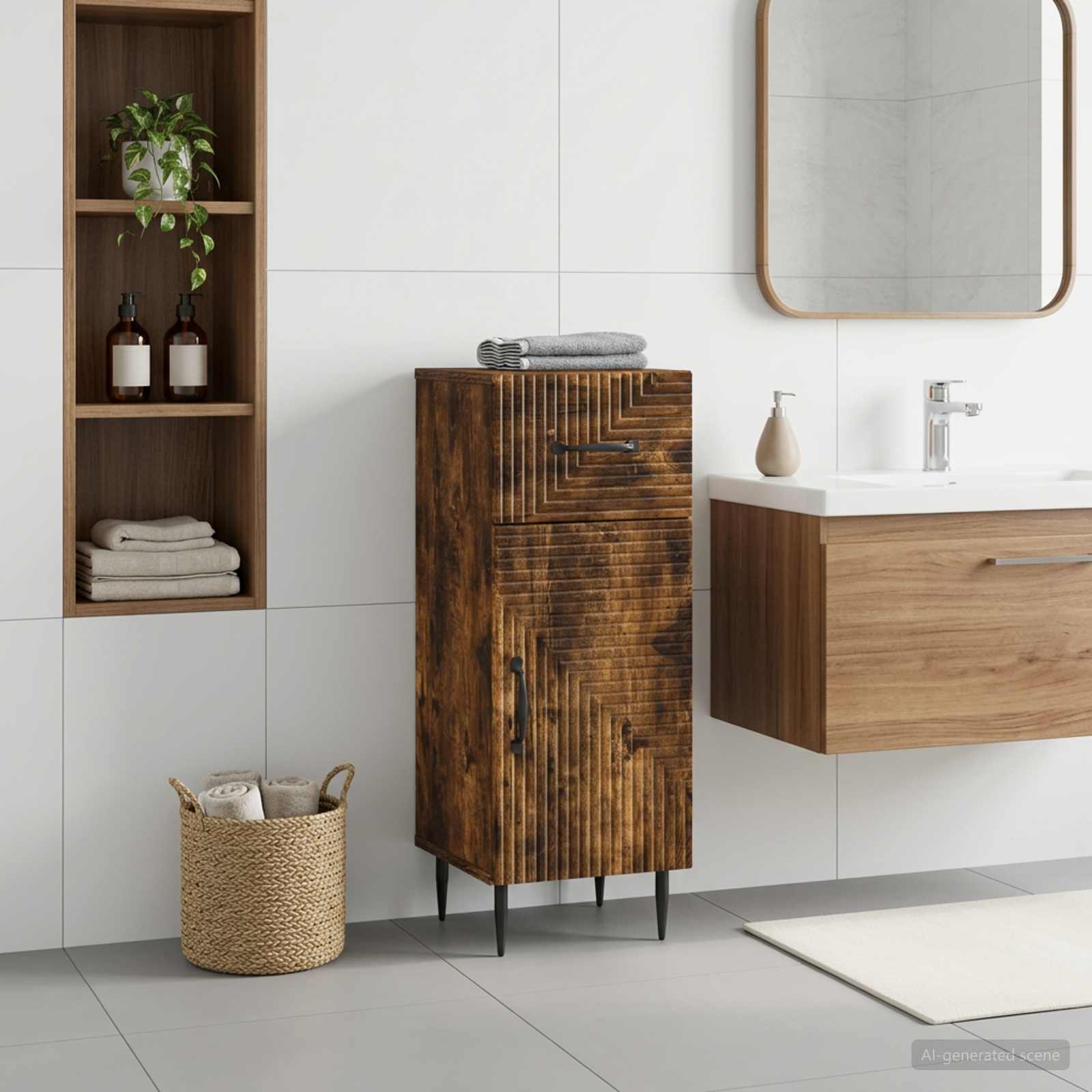 Badezimmer Aufbewahrungsschrank HAARLEM Raucheiche