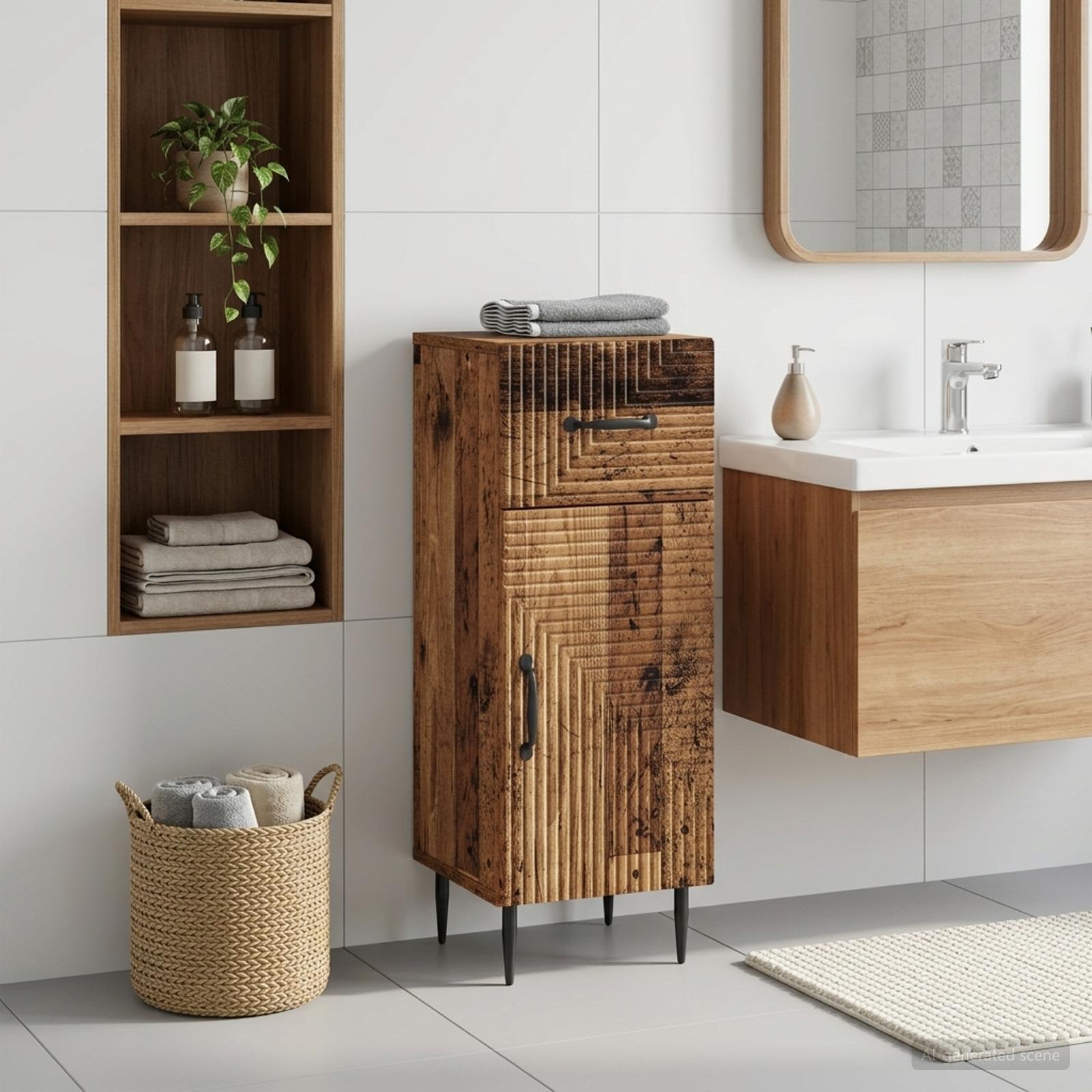 Badezimmer Aufbewahrungsschrank HAARLEM Altholz 30 x 31 x 80 cm