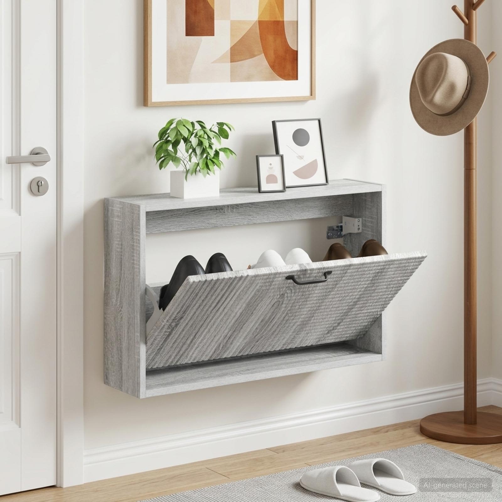 Wandmontierter Schuhschrank HAARLEM 71 x 17 x 43 cm Sonoma-Grau