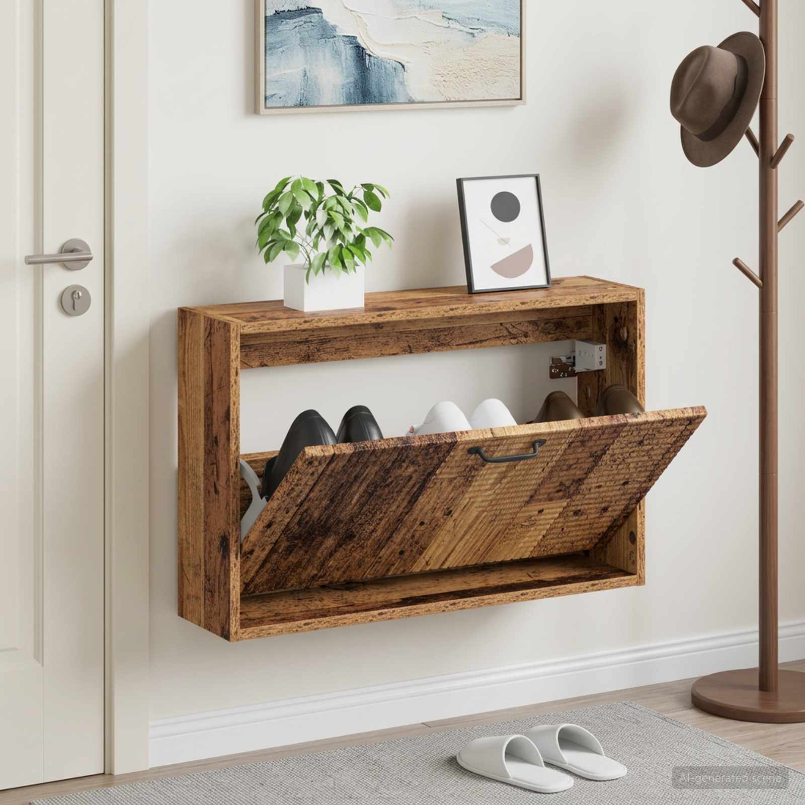 Wandmontierter Schuhschrank HAARLEM 71 x 17 x 43 cm Altholz