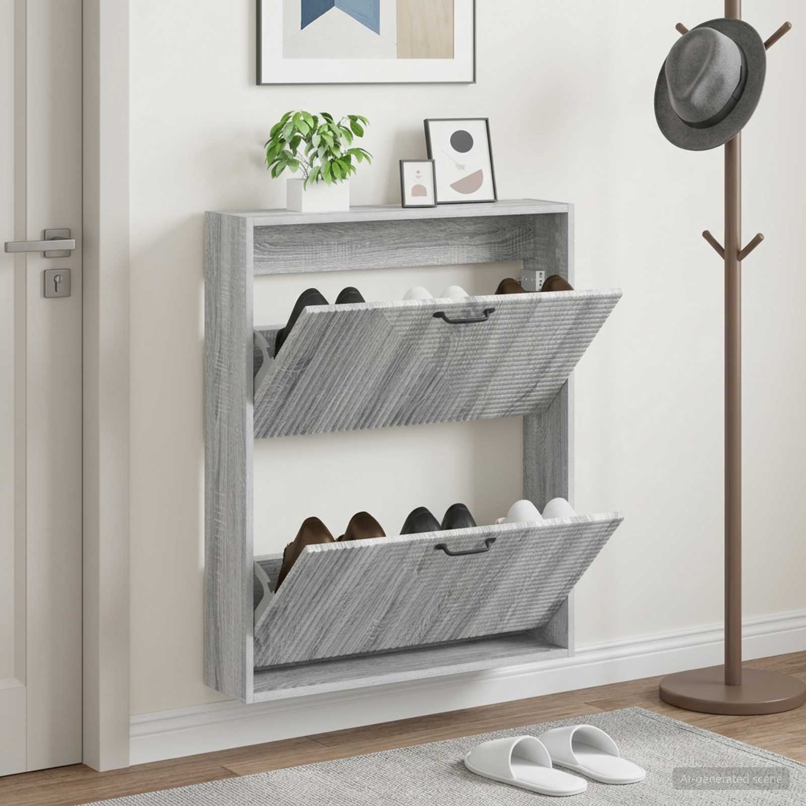 Wandmontierter Schuhschrank HAARLEM 71 x 17 x 86 cm Sonoma-Grau