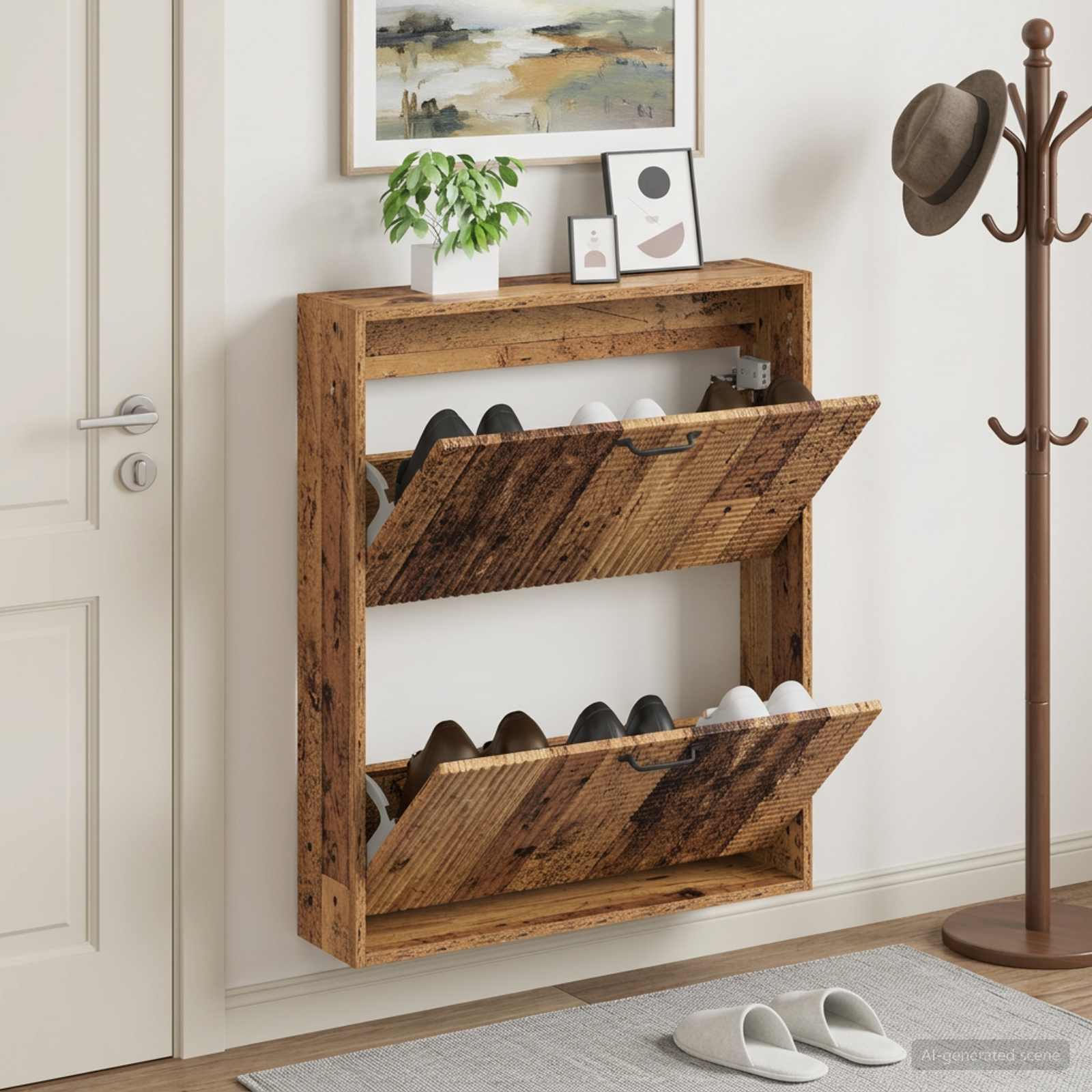 Wandmontierter Schuhschrank HAARLEM 71 x 17 x 86 cm Altholz