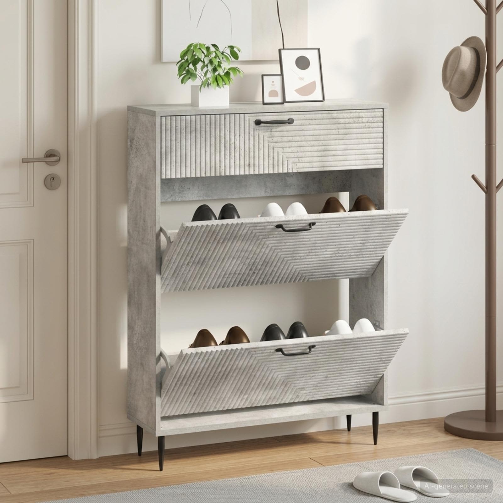 Schuhschrank HAARLEM 78 x 24 x 103 cm Holzwerkstoff Betongrau