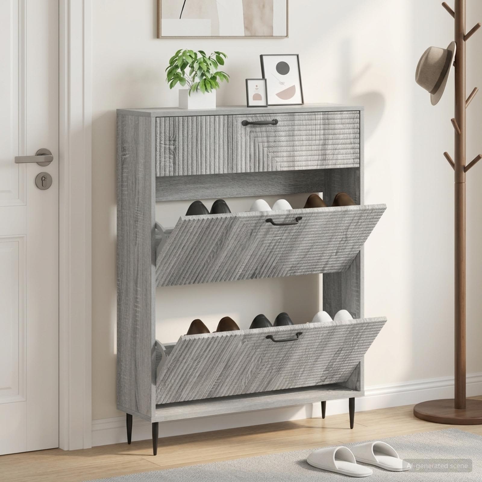 Schuhschrank HAARLEM 78 x 24 x 103 cm Holzwerkstoff Sonoma-Grau