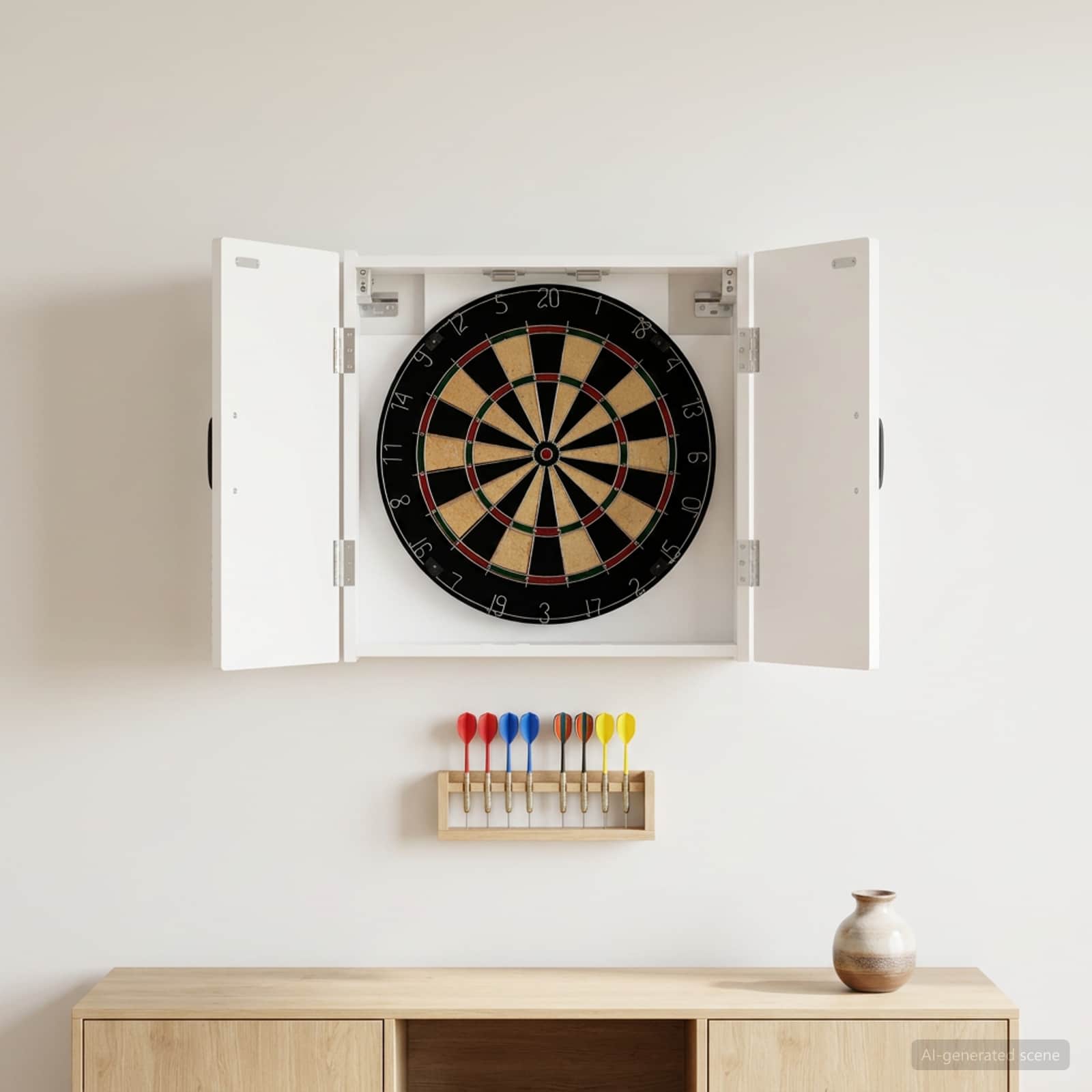 Dartboard Schrank HAARLEM Hochglanz Weiß 52,5 x 10,5 x 53,5 cm