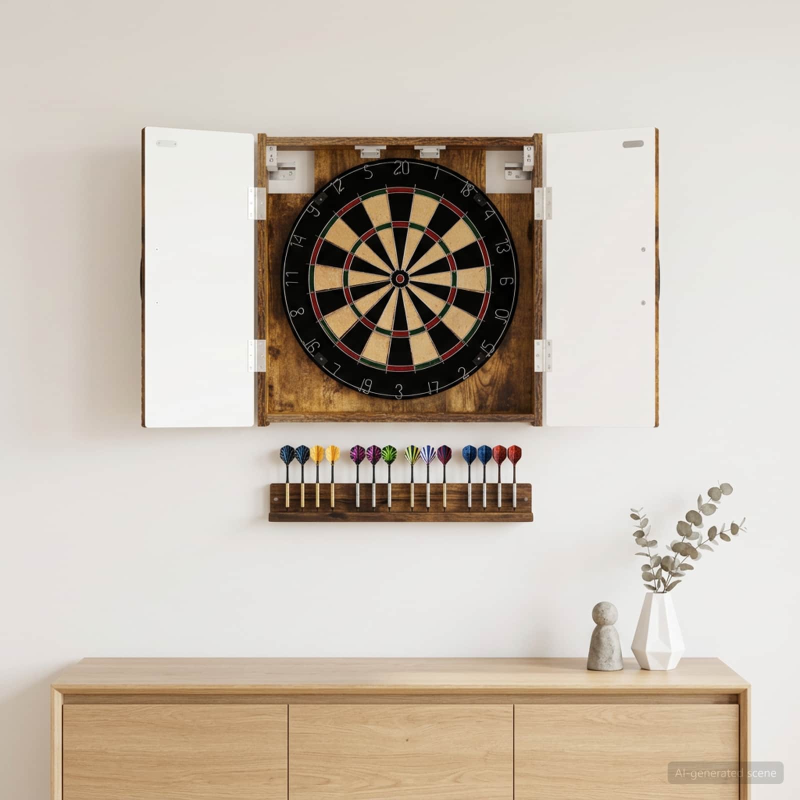 Dartboard Schrank HOORN Räuchereiche 52,5 x 10,5 x 53,5 cm