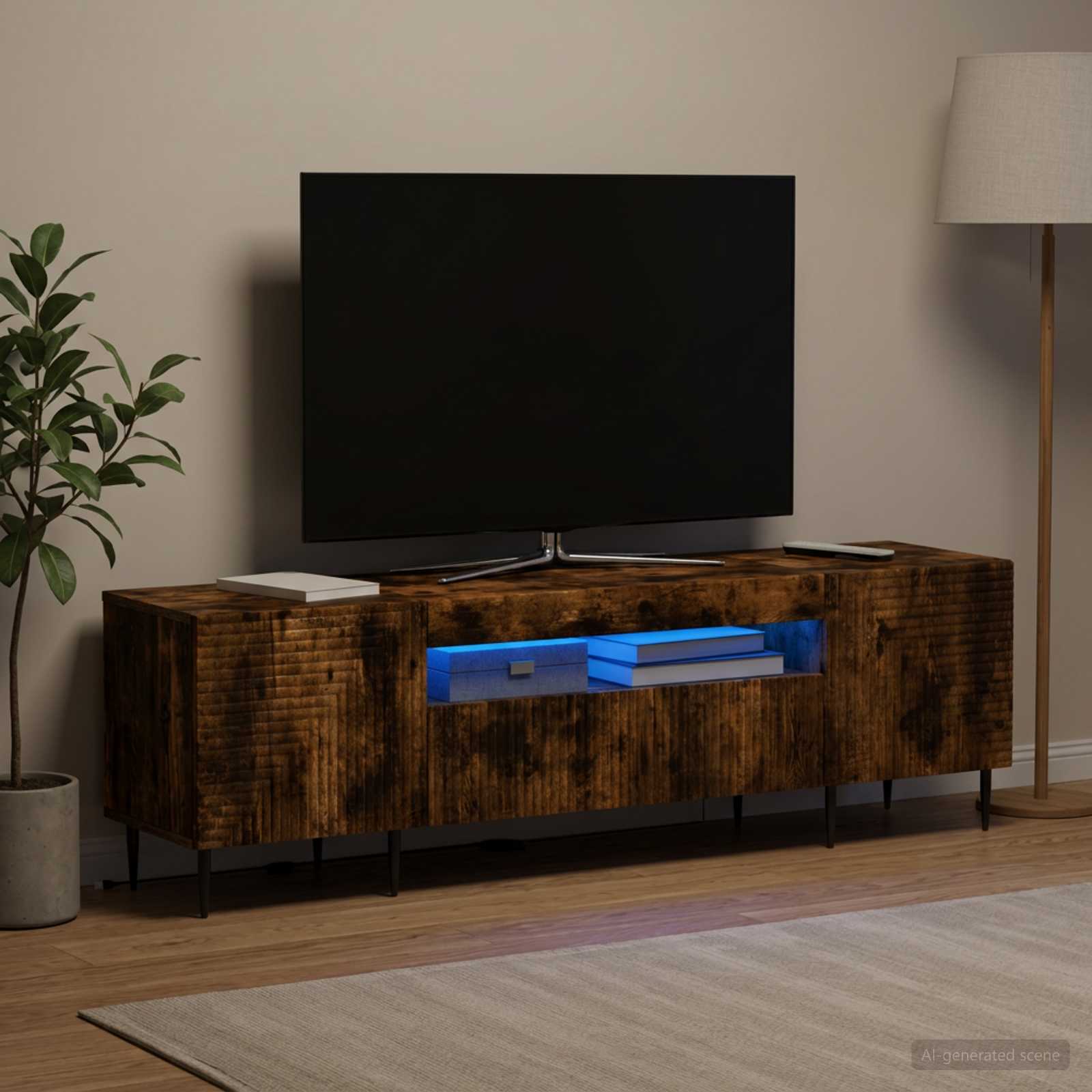LED-TV-Schrank Raucheiche Holzwerkstoff