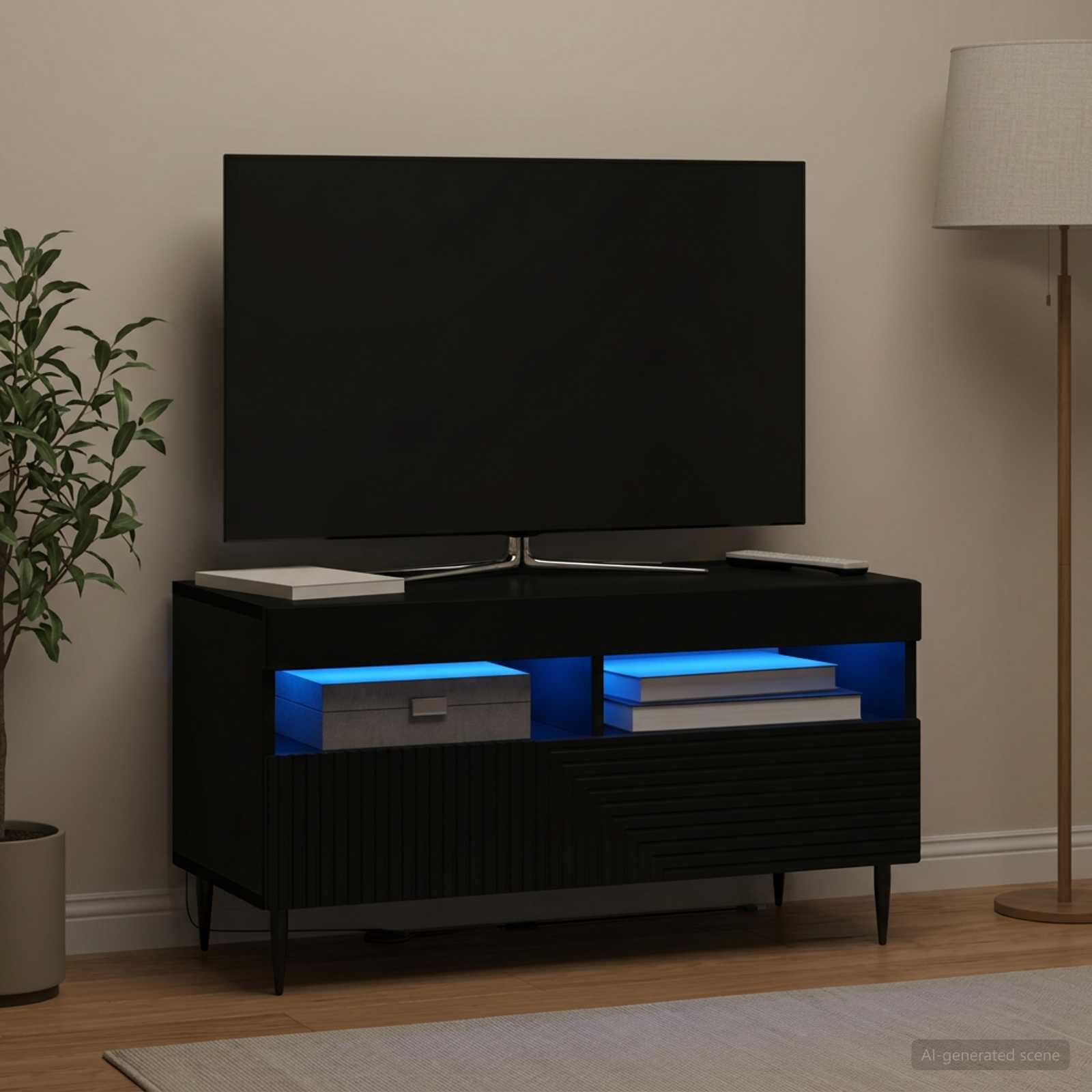 LED-TV-Schrank Schwarz Holzwerkstoff