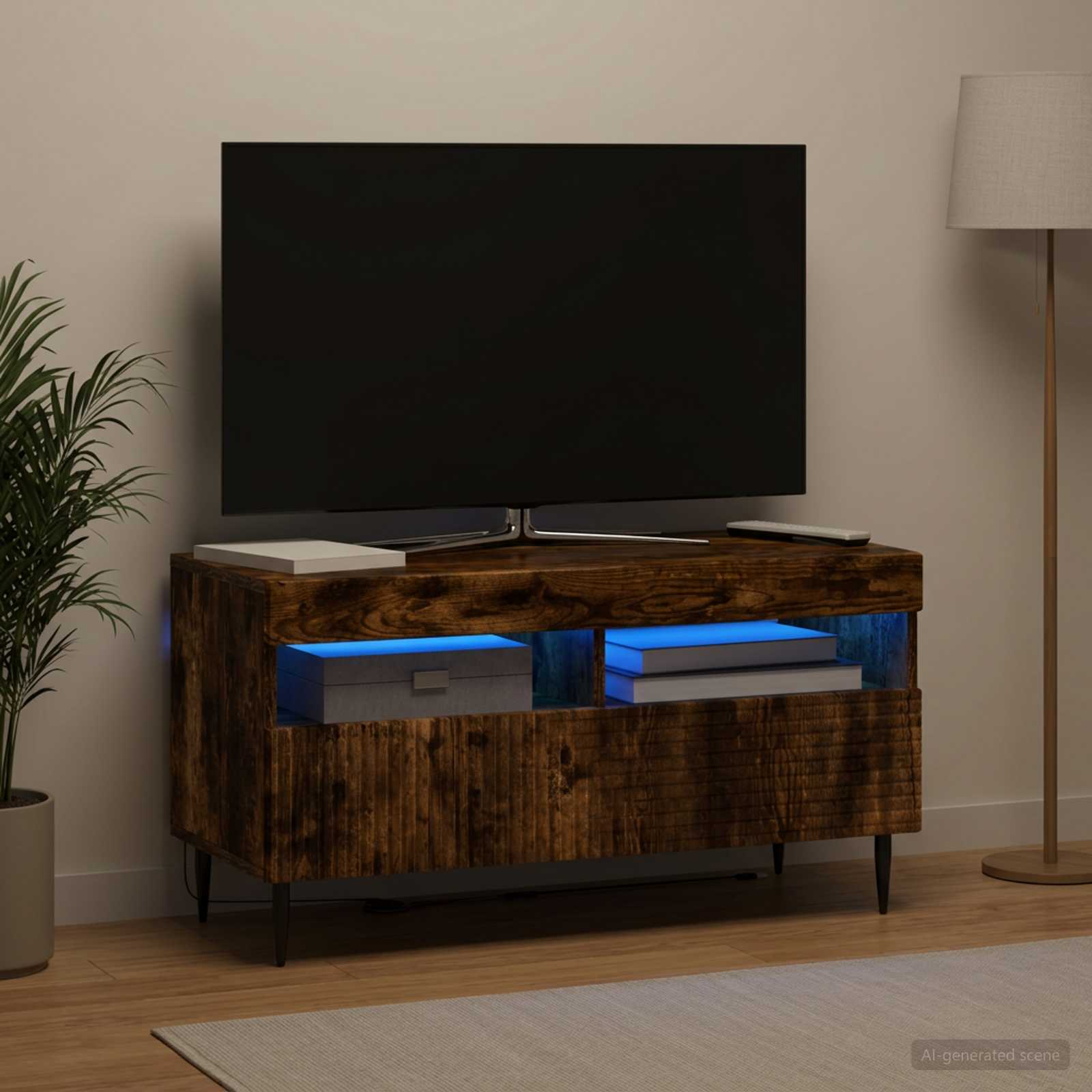 LED-TV-Schrank Raucheiche Holzwerkstoff