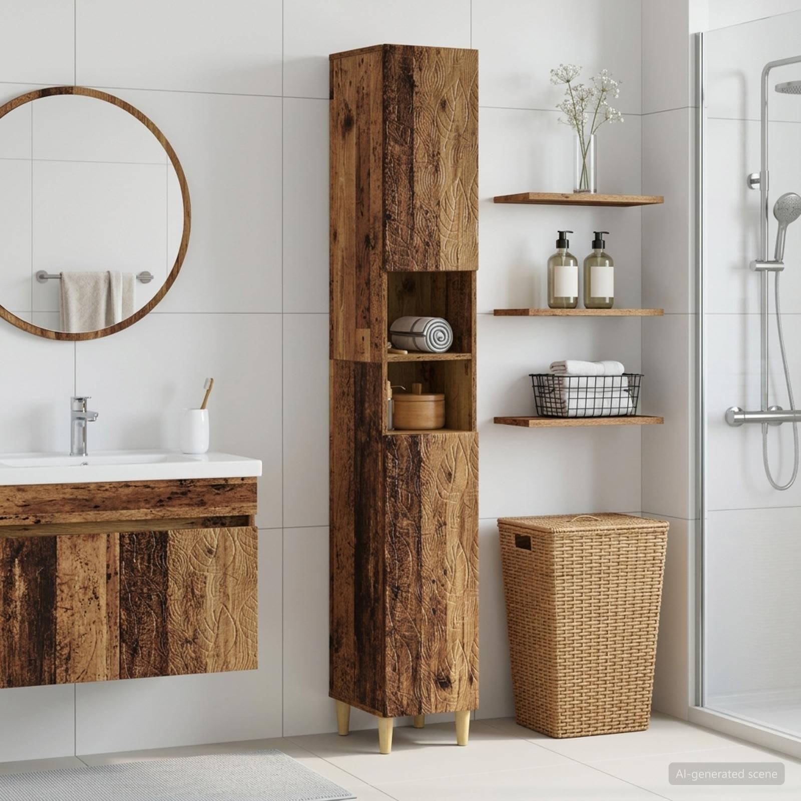 Badezimmerschrank mit offenem Regal DELFT Altholz