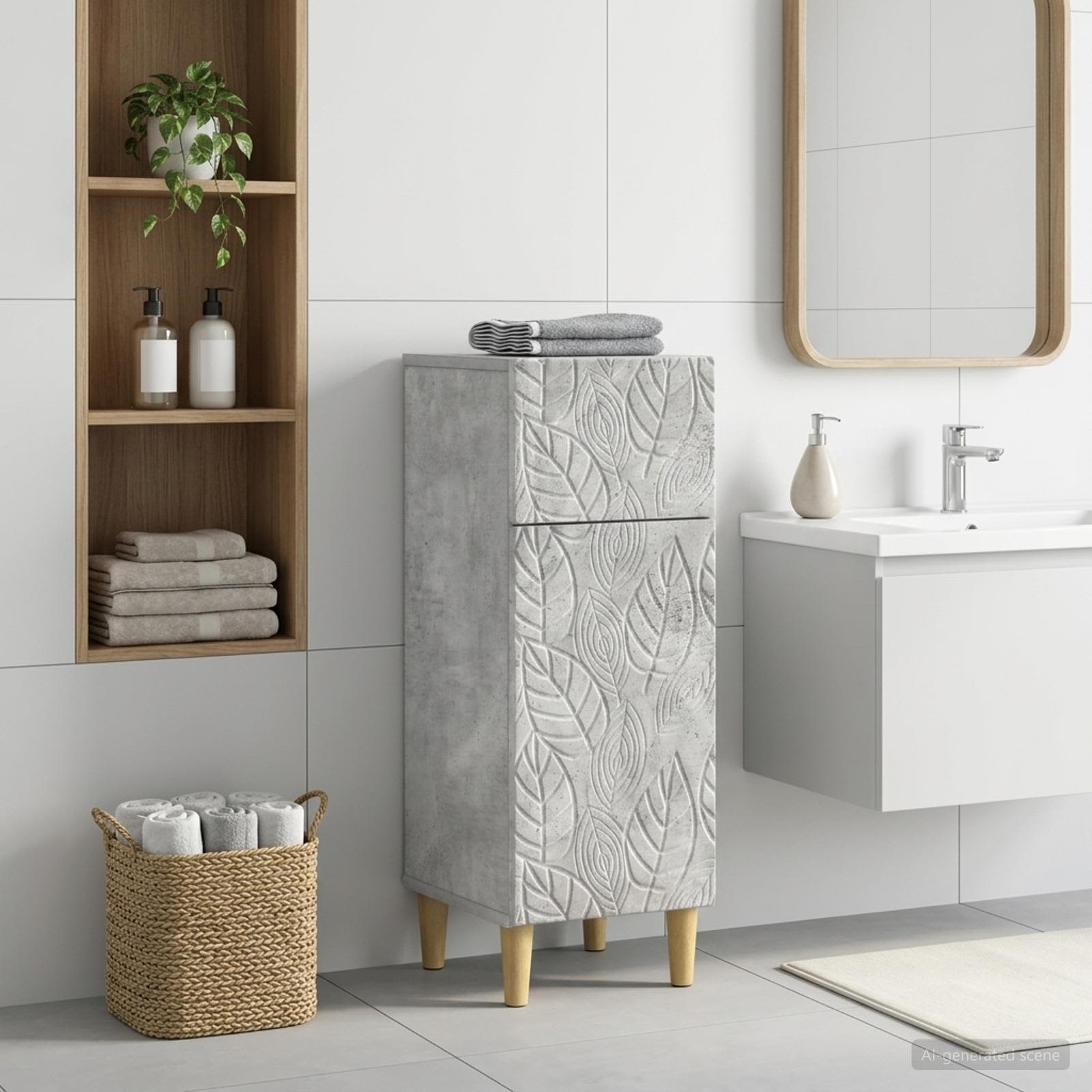 Badezimmer Aufbewahrungsschrank DELFT Betongrau 30 x 31 x 80 cm