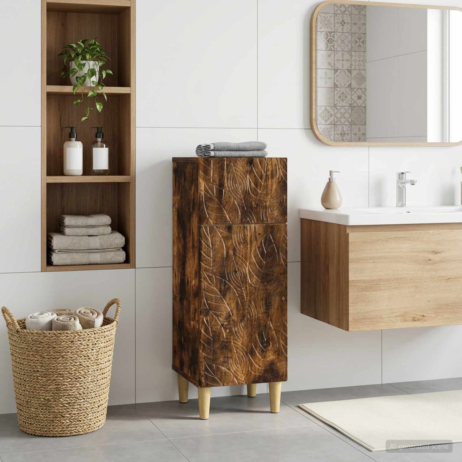 Badezimmer Aufbewahrungsschrank DELFT Raucheiche
