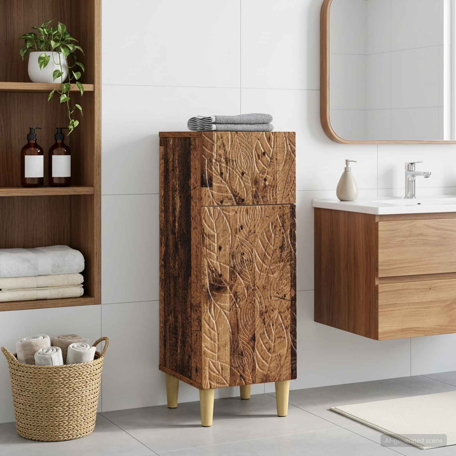 Badezimmer Aufbewahrungsschrank DELFT Altholz 30 x 31 x 80 cm