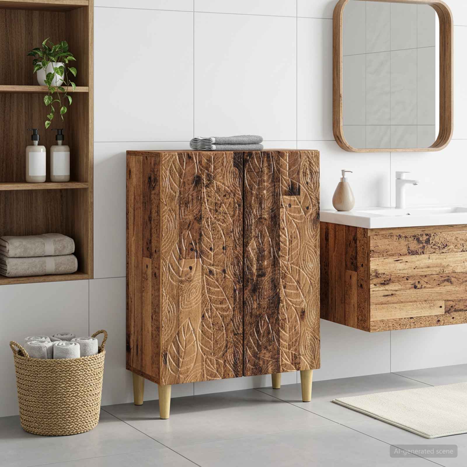 Badezimmer Aufbewahrungsschrank DELFT Altholz 59,5 x 31 x 80 cm