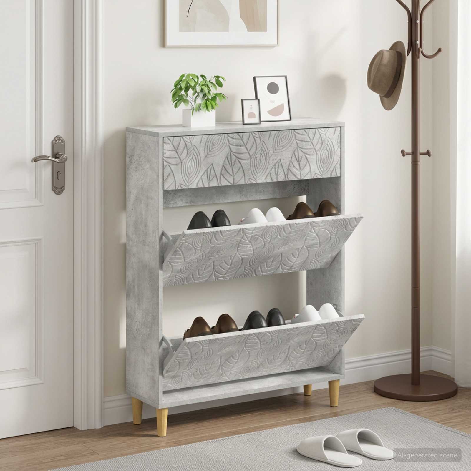 Schuhschrank DELFT 78 x 24 x 103 cm Holzwerkstoff Betongrau