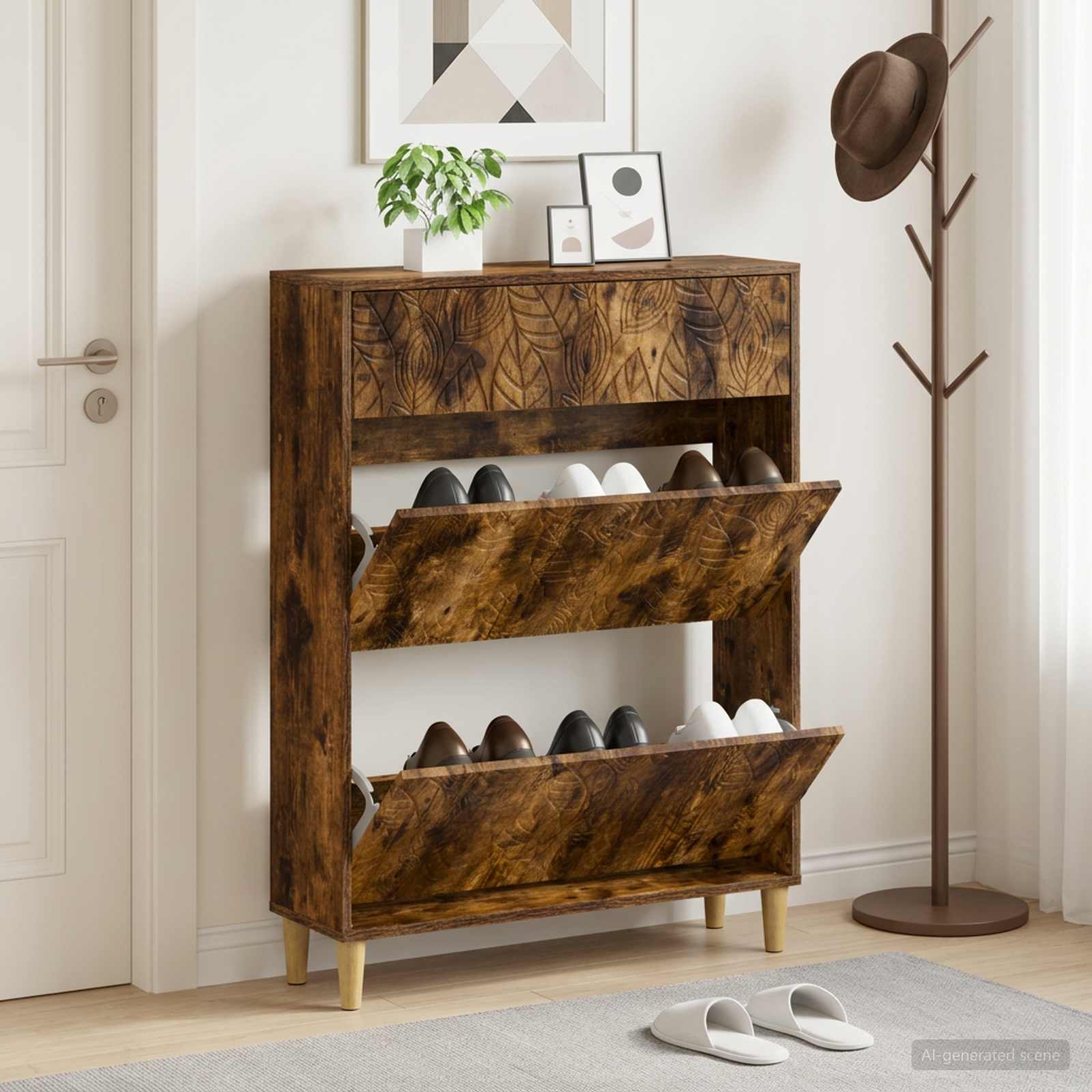 Schuhschrank DELFT 78 x 24 x 103 cm Holzwerkstoff Raucheiche