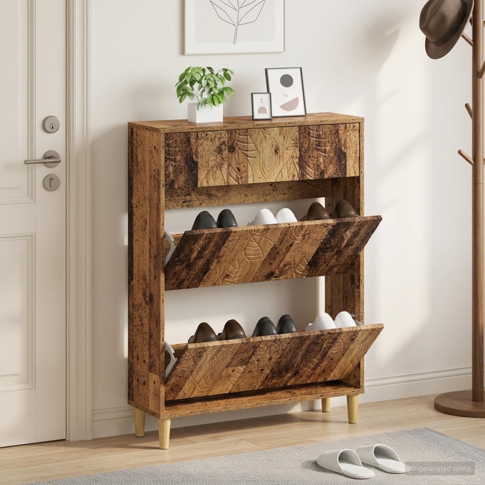 Schuhschrank DELFT 78 x 24 x 103 cm Holzwerkstoff Altholz