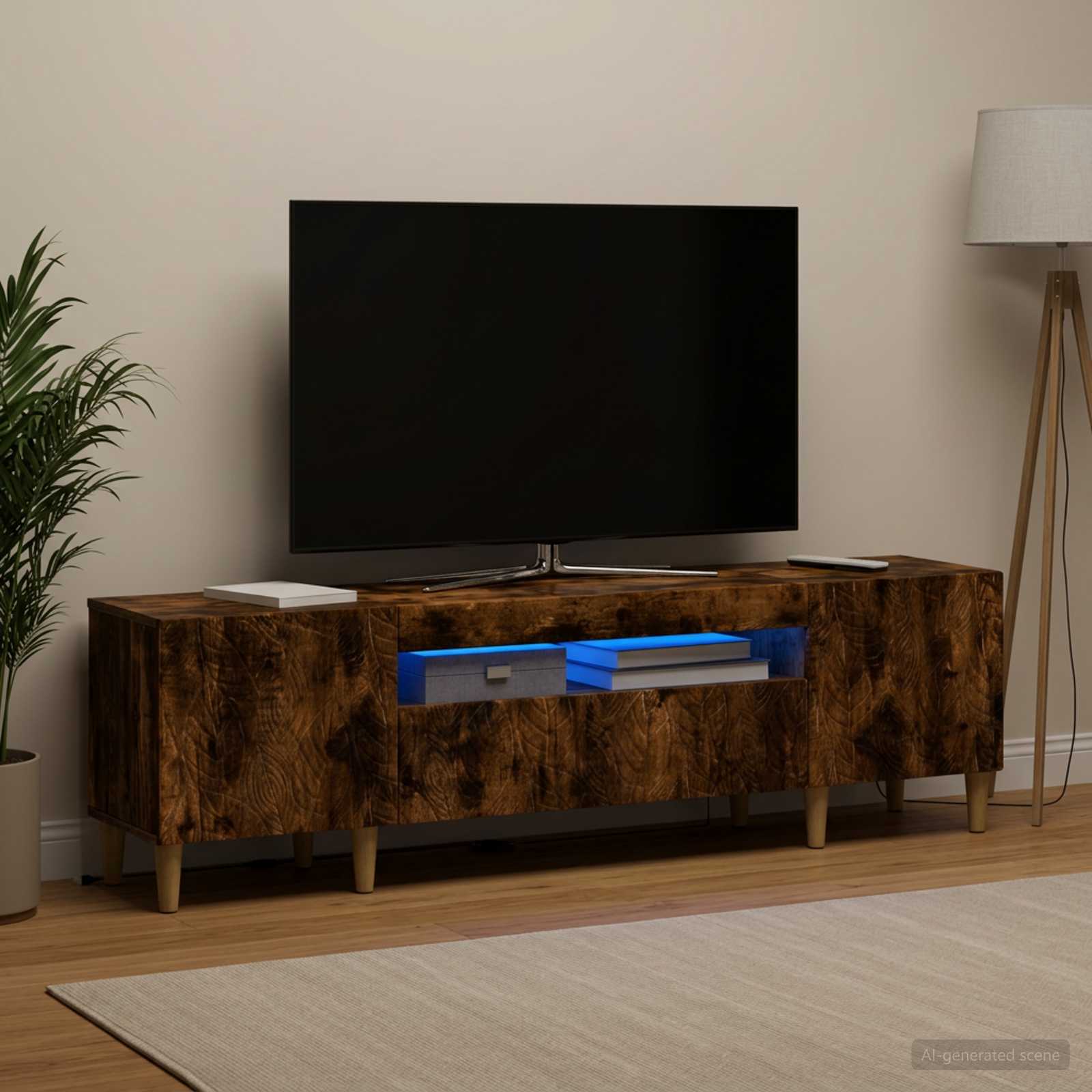 LED-TV-Schrank Raucheiche Holzwerkstoff