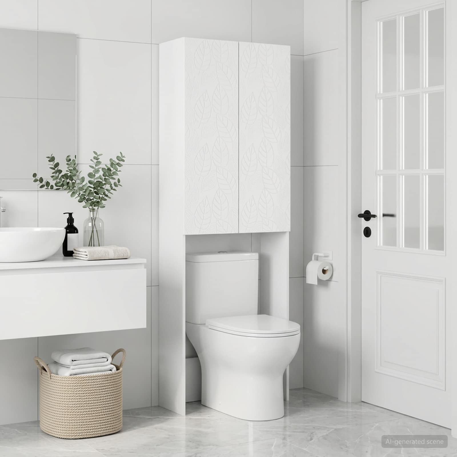 Toilettenschrank DELFT Weiß 66 x 25,5 x 190 cm Holzwerkstoff