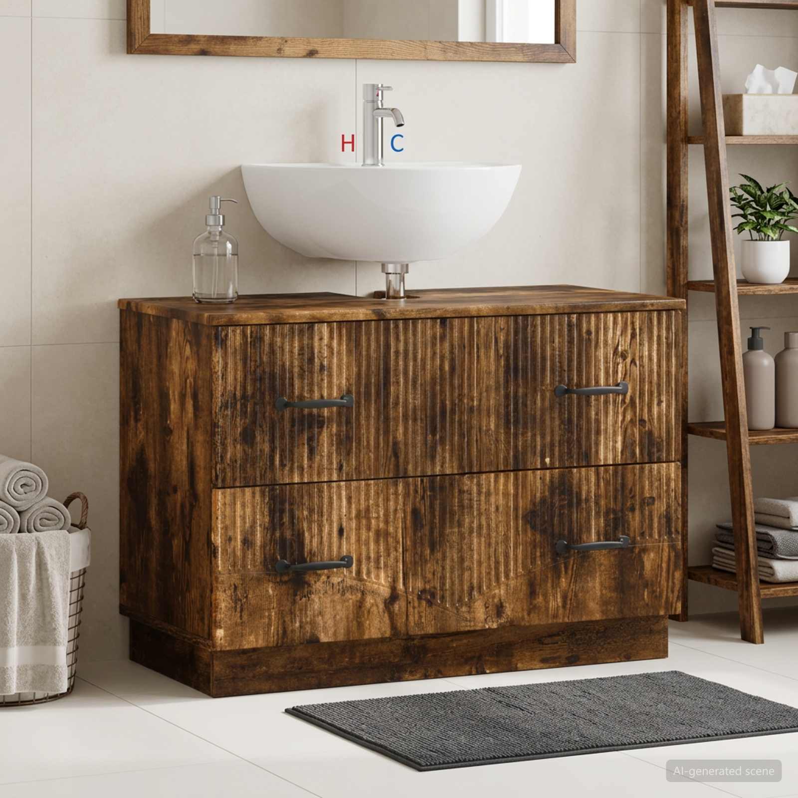 Waschbeckenschrank HOORN Raucheiche 82 x 41 x 56 cm