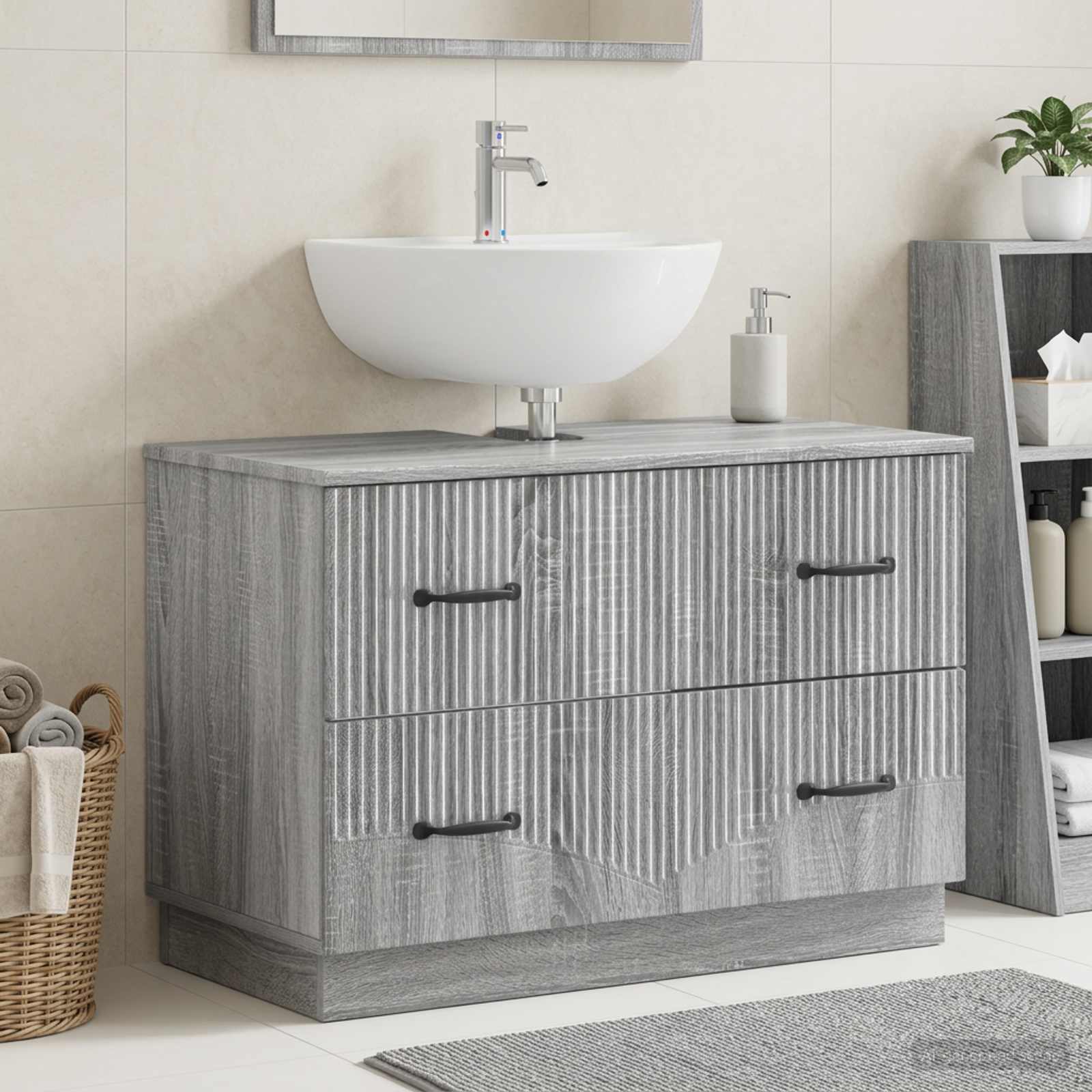 Waschbeckenschrank HOORN Sonoma-Grau 82 x 41 x 56 cm