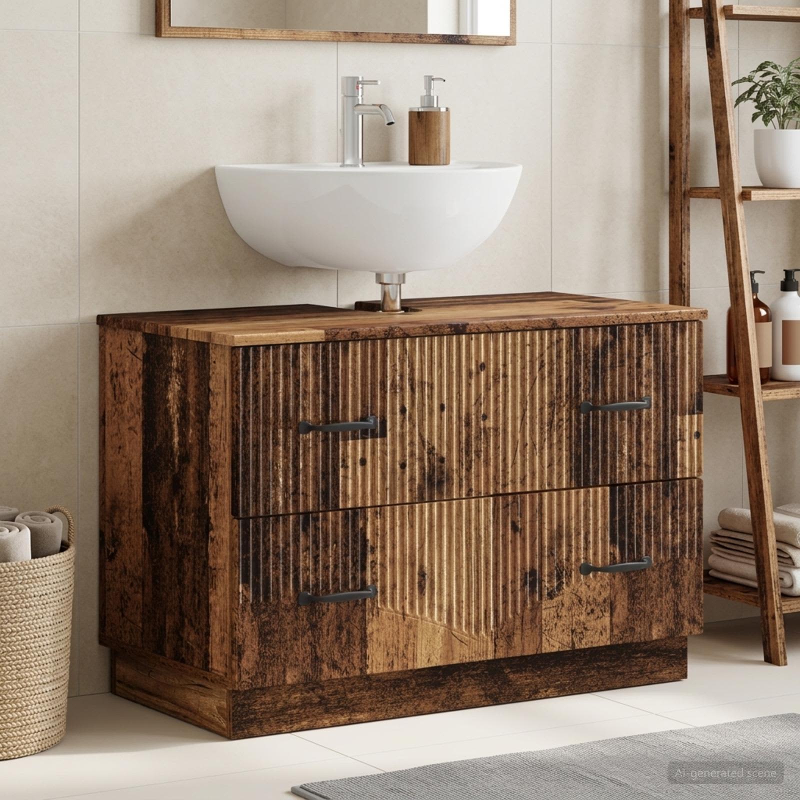 Waschbeckenschrank HOORN Altholz 82 x 41 x 56 cm Holzwerkstoff