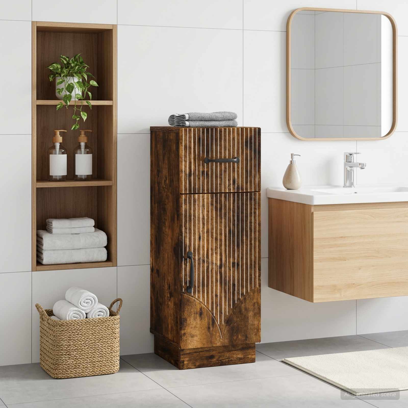 Badezimmer Aufbewahrungsschrank HOORN Raucheiche