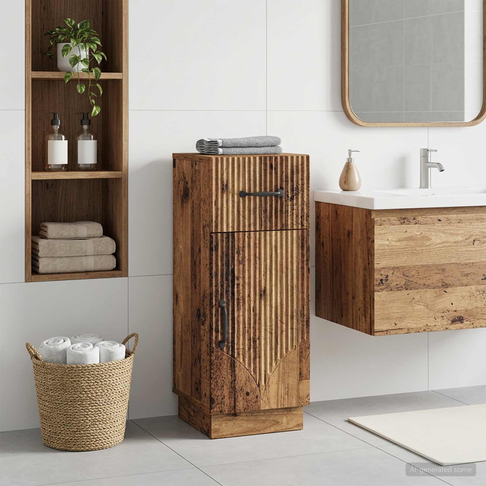 Badezimmer Aufbewahrungsschrank HOORN Altholz 30 x 31 x 77 cm