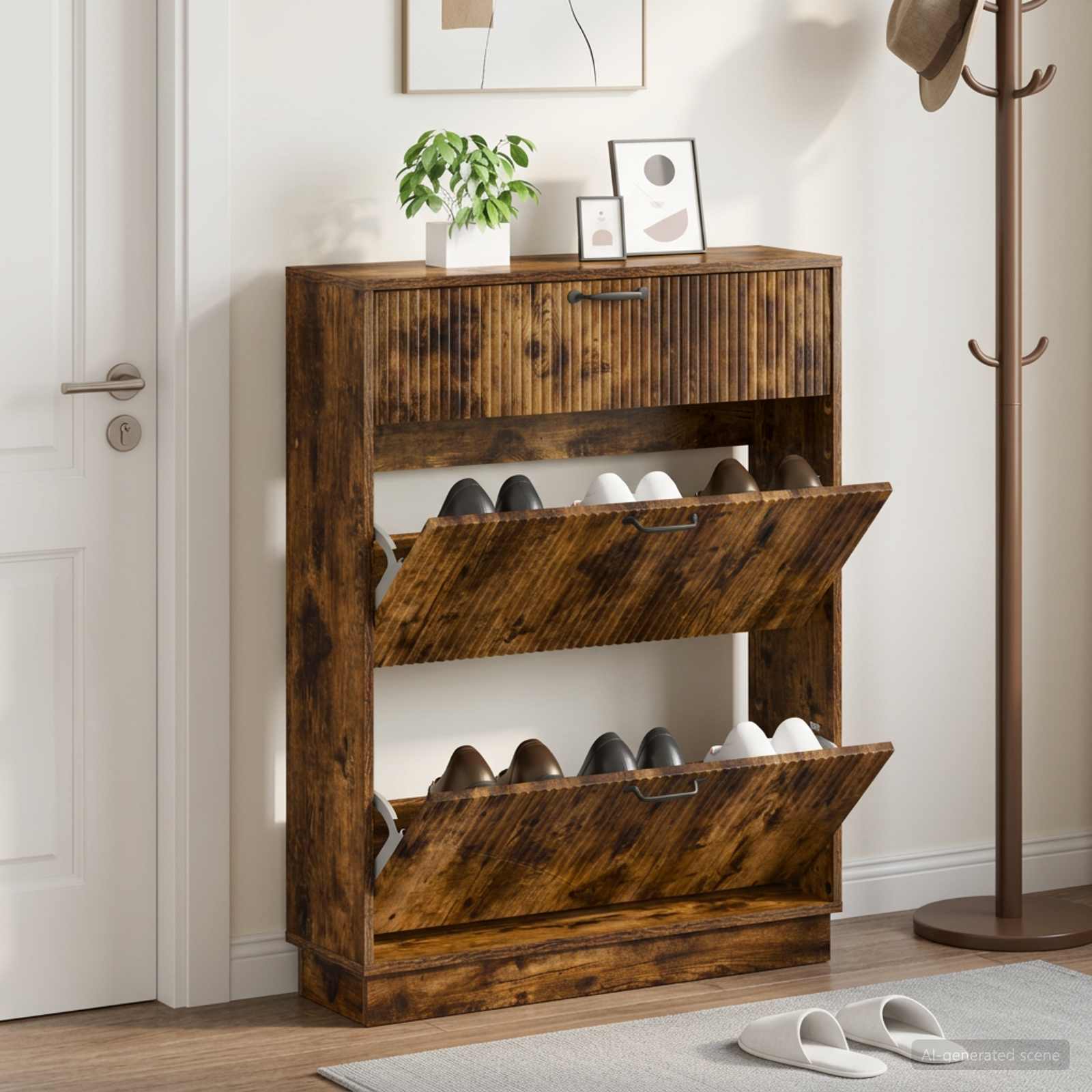 Schuhschrank HOORN 78 x 24 x 100 cm Holzwerkstoff Räuchereiche