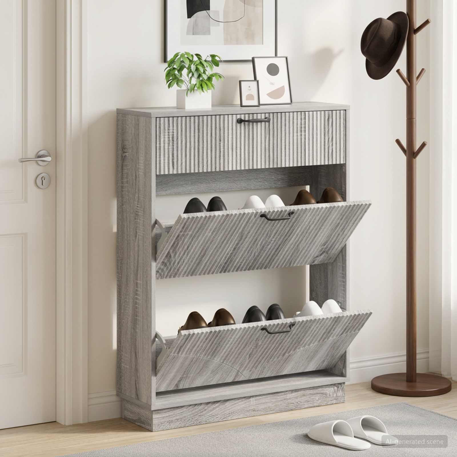 Schuhschrank HOORN 78 x 24 x 100 cm Holzwerkstoff Sonoma-Grau