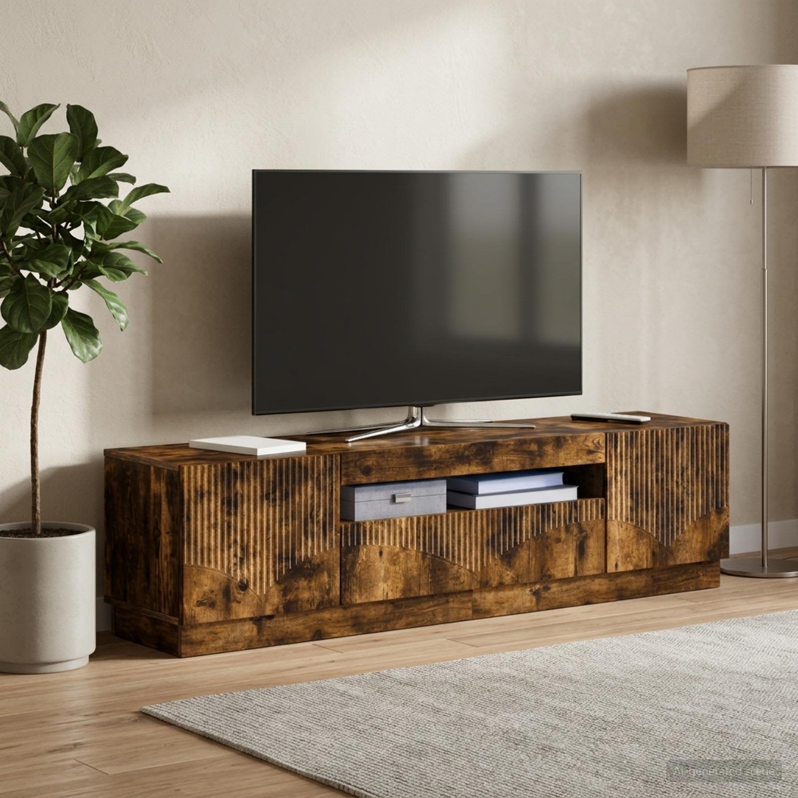 LED-TV-Schrank Raucheiche Holzwerkstoff