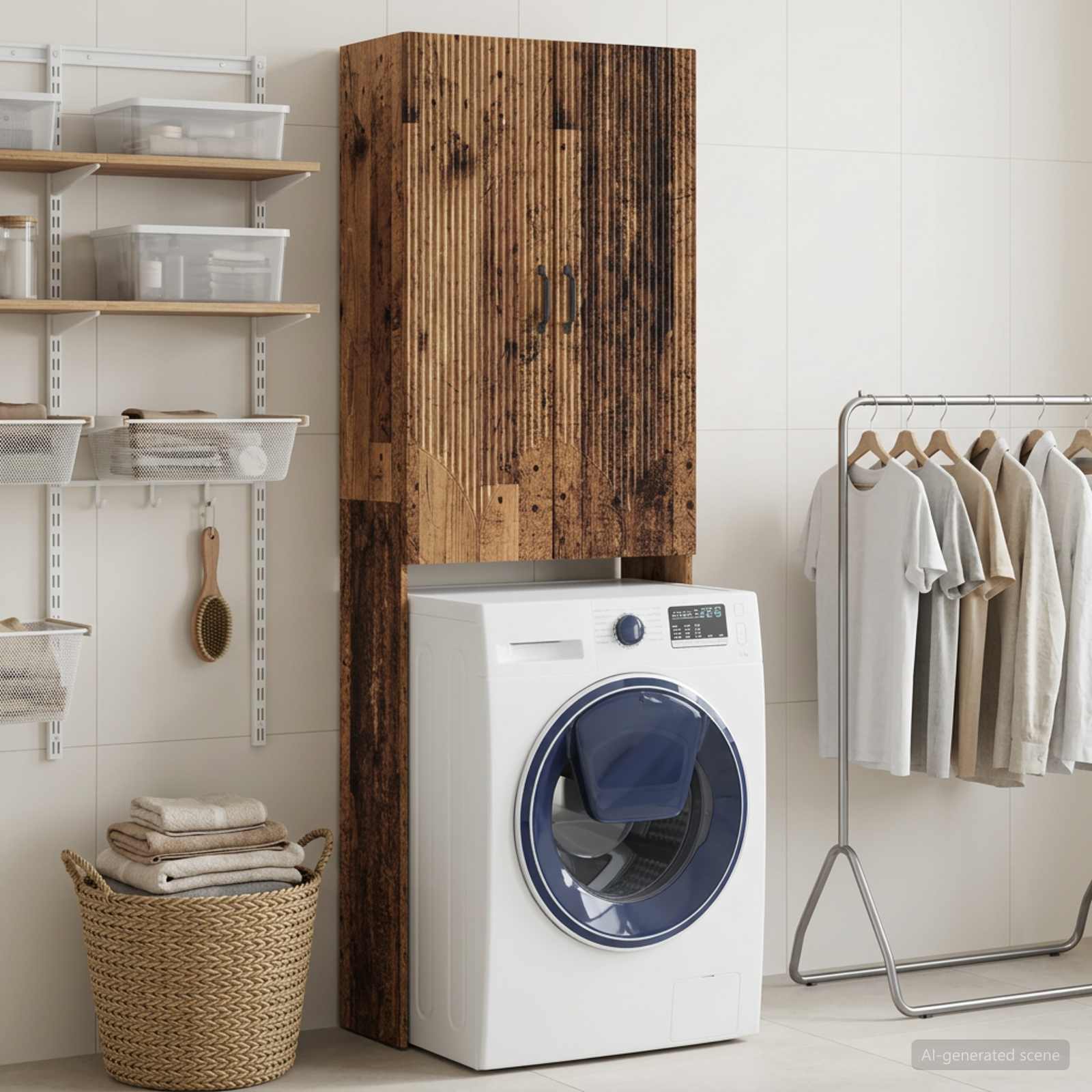 Toilettenschrank HOORN Altholz 66 x 25,5 x 190 cm Holzwerkstoff