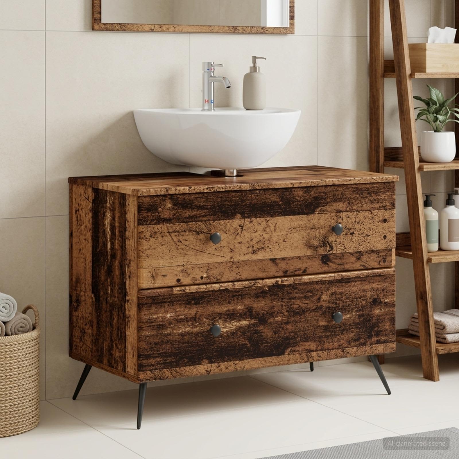 Waschbeckenschrank BREDA Altholz 82 x 41 x 59 cm Holzwerkstoff