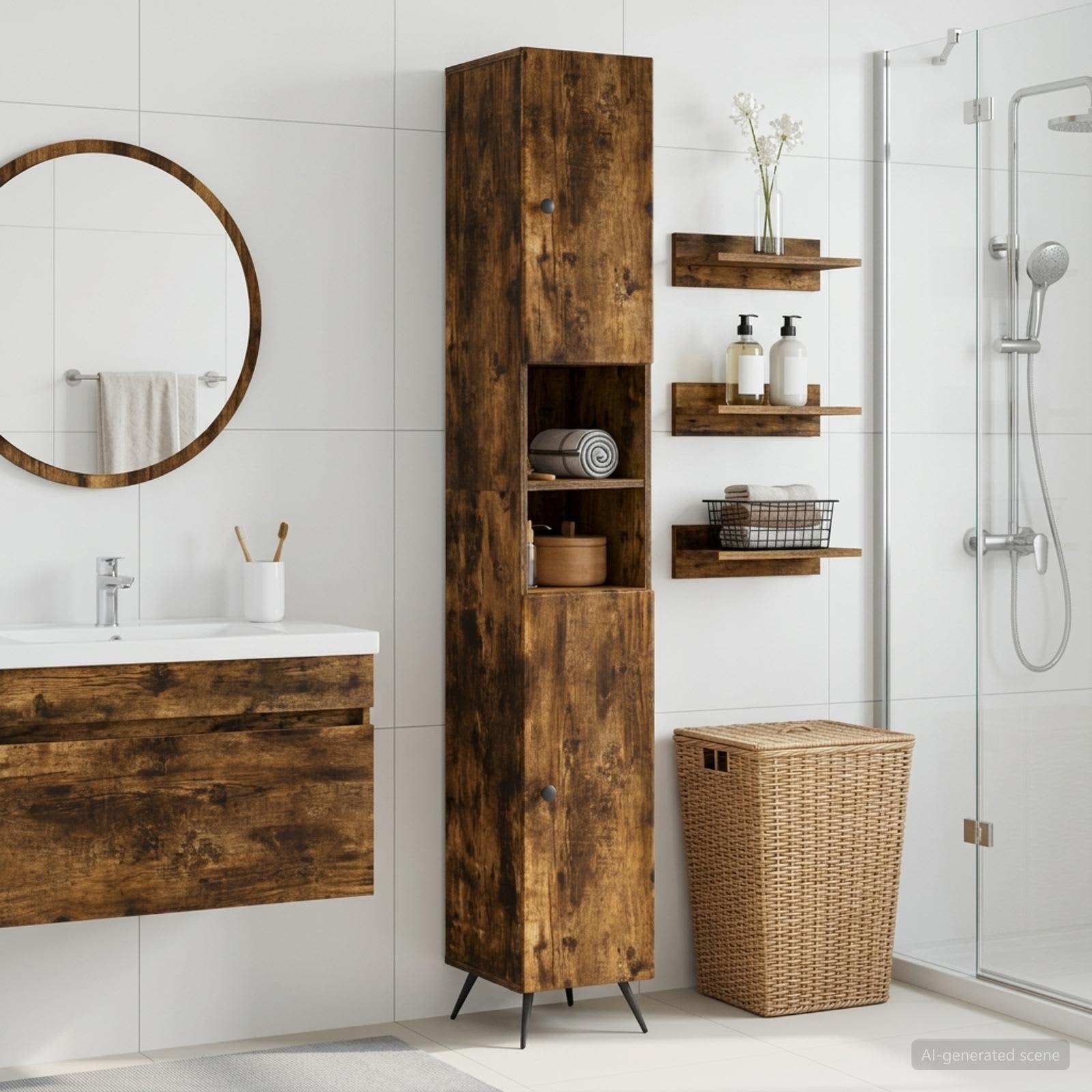 Badezimmerschrank mit offenem Regal BREDA Raucheiche