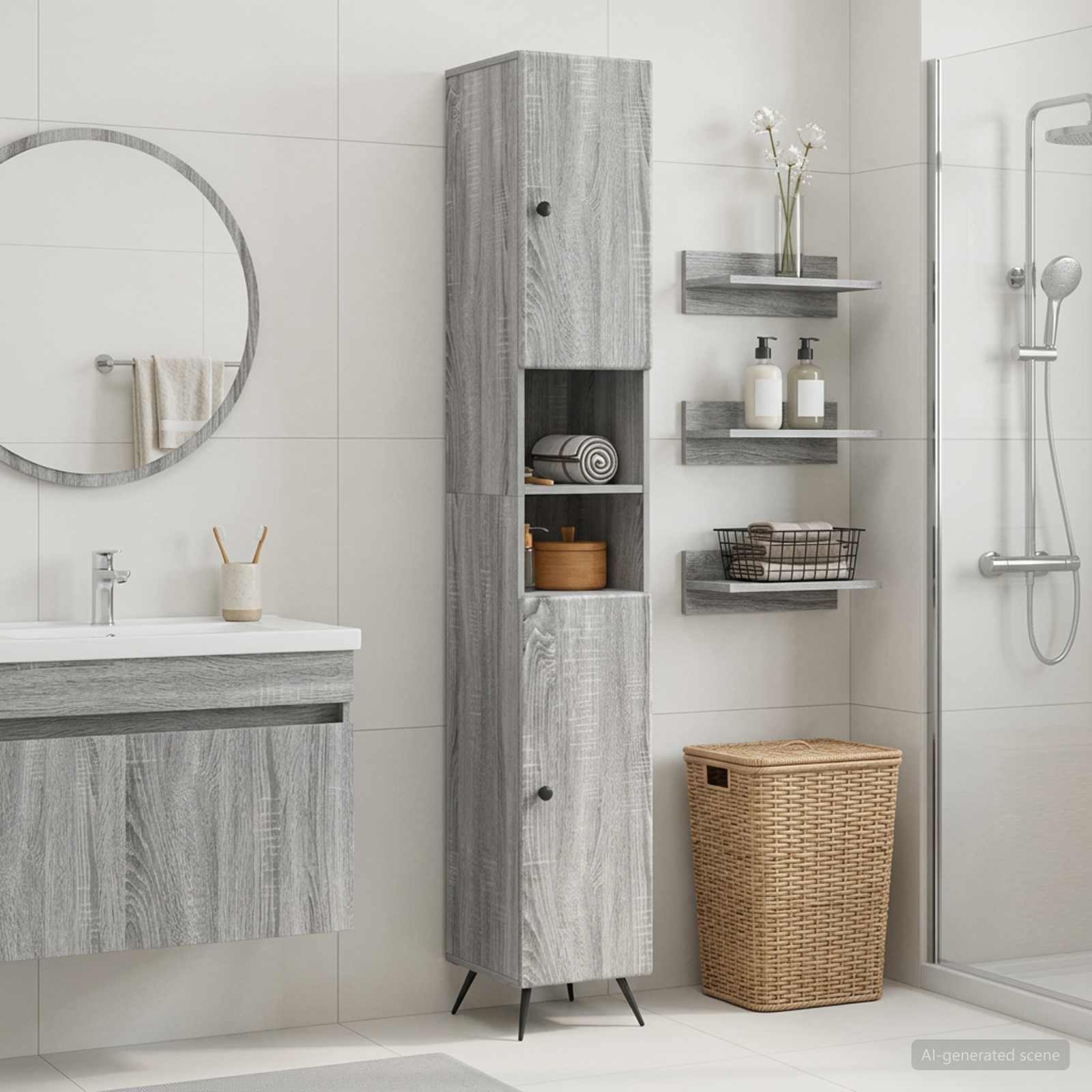 Badezimmerschrank mit offenem Regal BREDA Sonoma-Grau