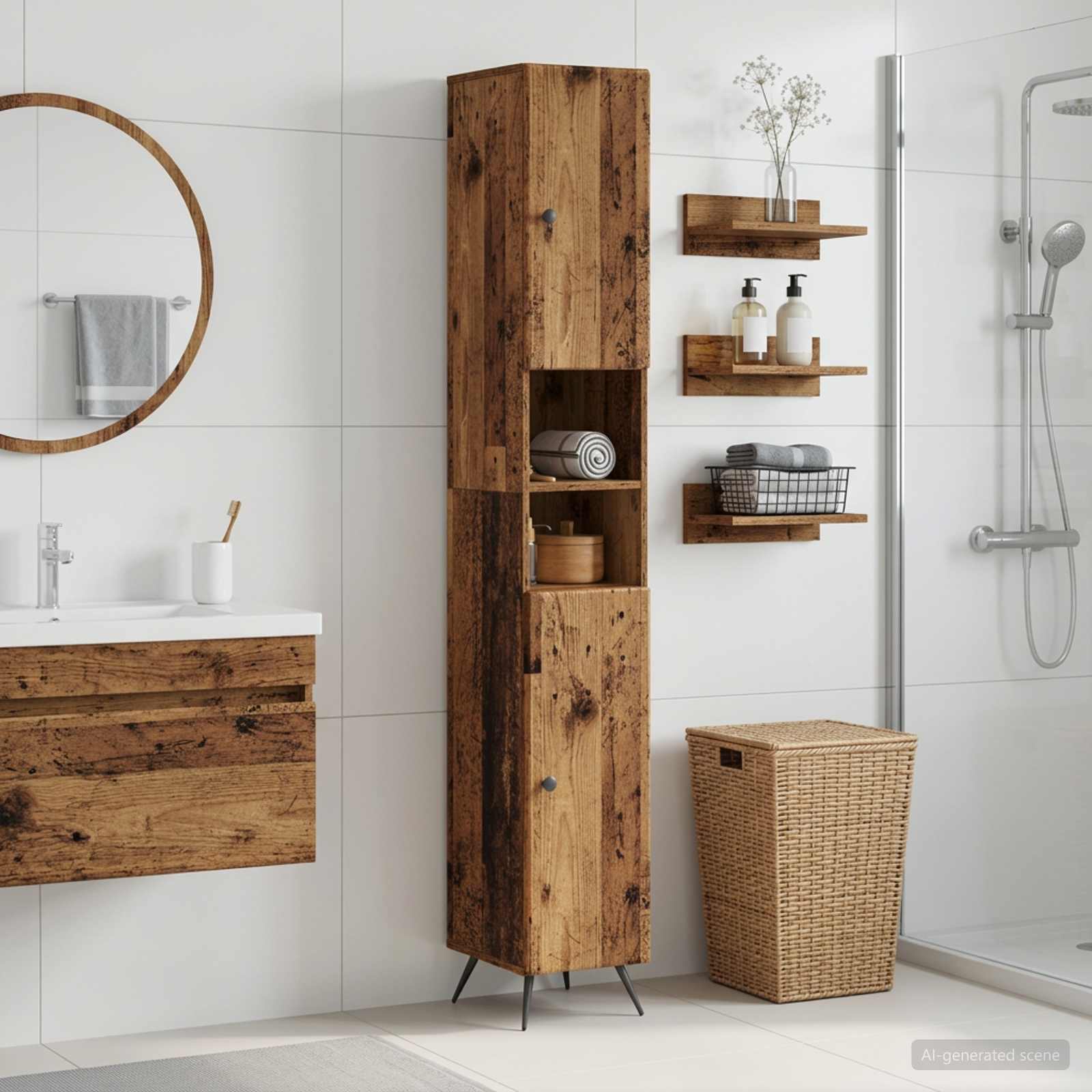 Badezimmerschrank mit offenem Regal BREDA Altholz