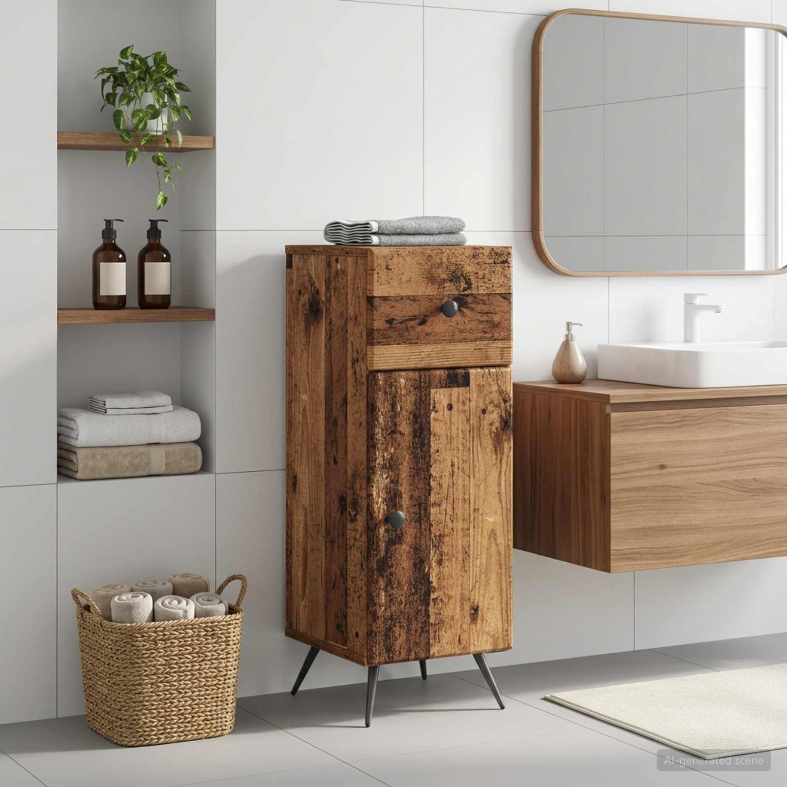 Badezimmer Aufbewahrungsschrank BREDA Altholz 30 x 31 x 80 cm