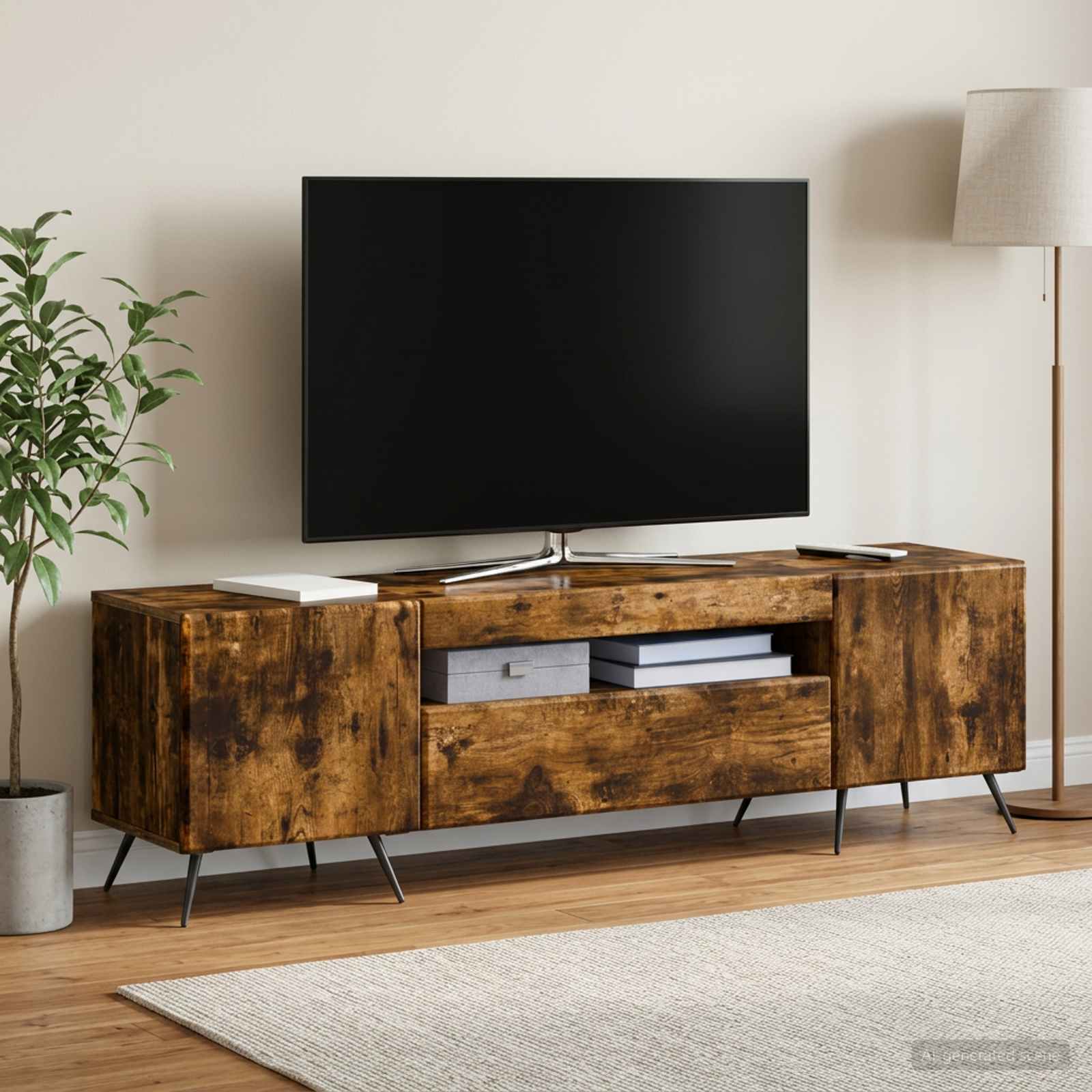 LED-TV-Schrank Raucheiche Holzwerkstoff