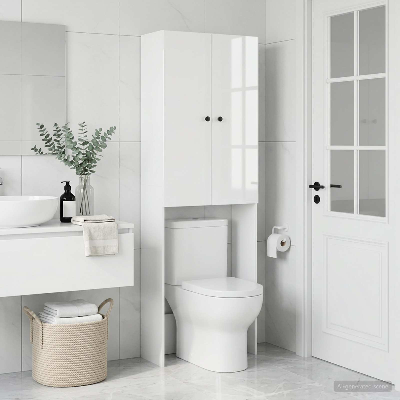 Toilettenschrank BREDA Hochglanz Weiß 66 x 25,5 x 190 cm
