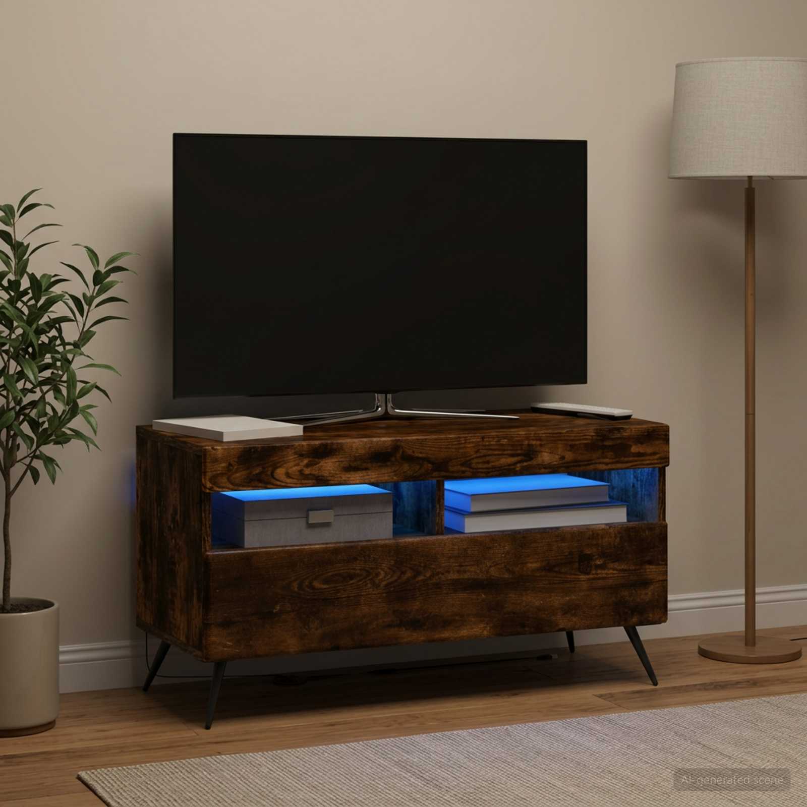 LED-TV-Schrank Raucheiche Holzwerkstoff