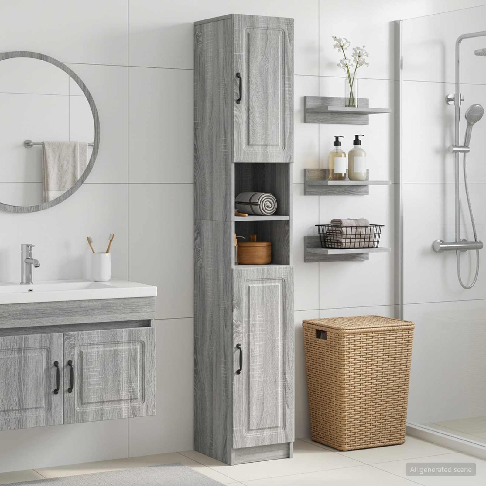 Badezimmerschrank mit offenem Regal UTRECHT Sonoma-Grau
