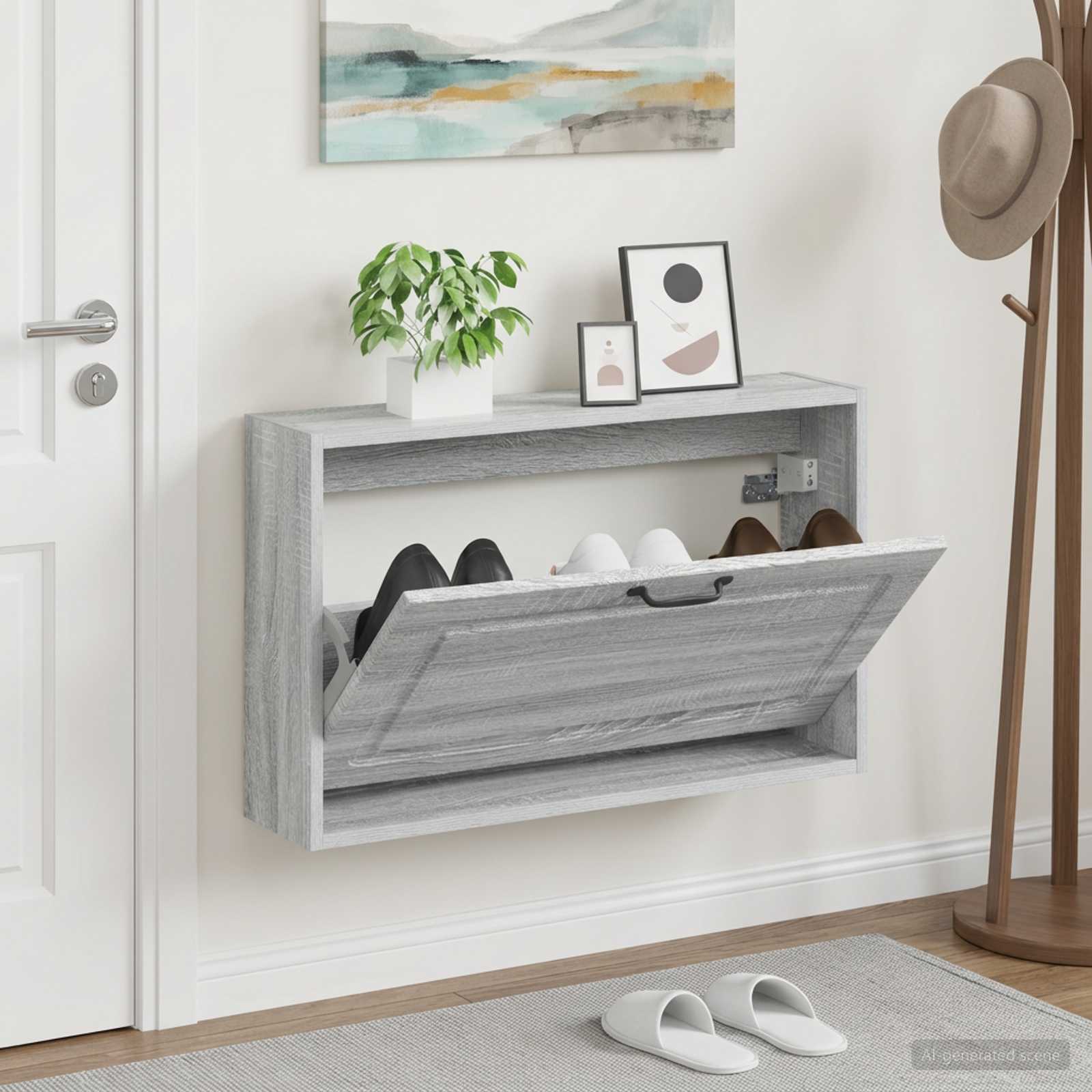 Wandmontierter Schuhschrank UTRECHT 71 x 17 x 43 cm Sonoma-Grau