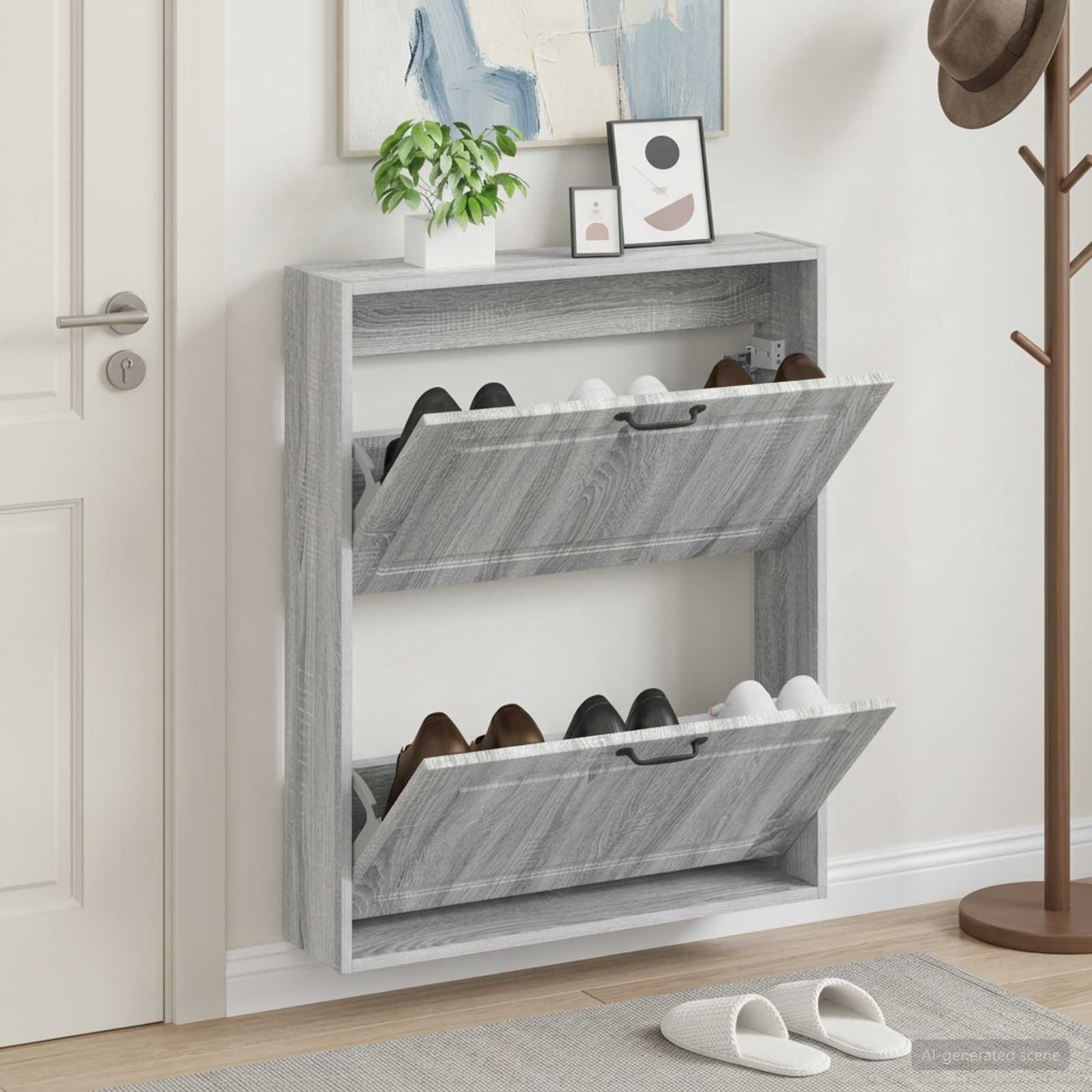 Wandmontierter Schuhschrank UTRECHT 71 x 17 x 86 cm Sonoma-Grau