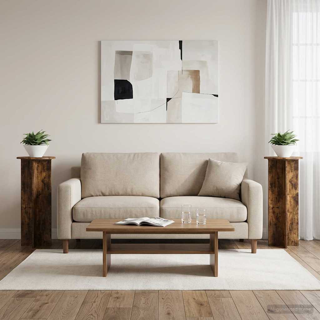Pflanzenständer 2 Stk. Räuchereiche Ø40 x 100 cm Holzwerkstoff