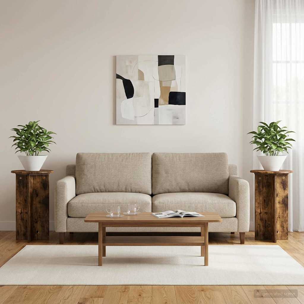 Pflanzenständer 2 Stk. Räuchereiche Ø40 x 60 cm Holzwerkstoff