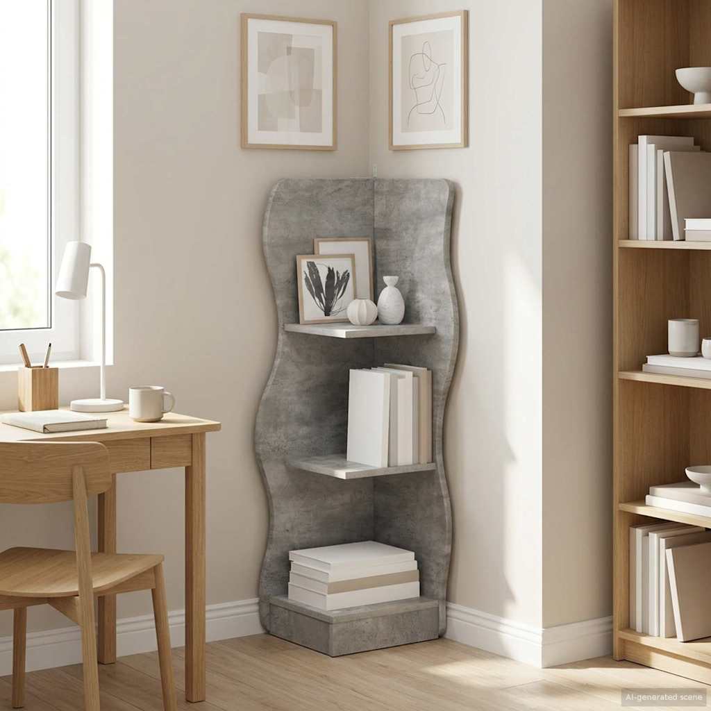 Eckregal Betongrau 34 x 33 x 102 cm Holzwerkstoff